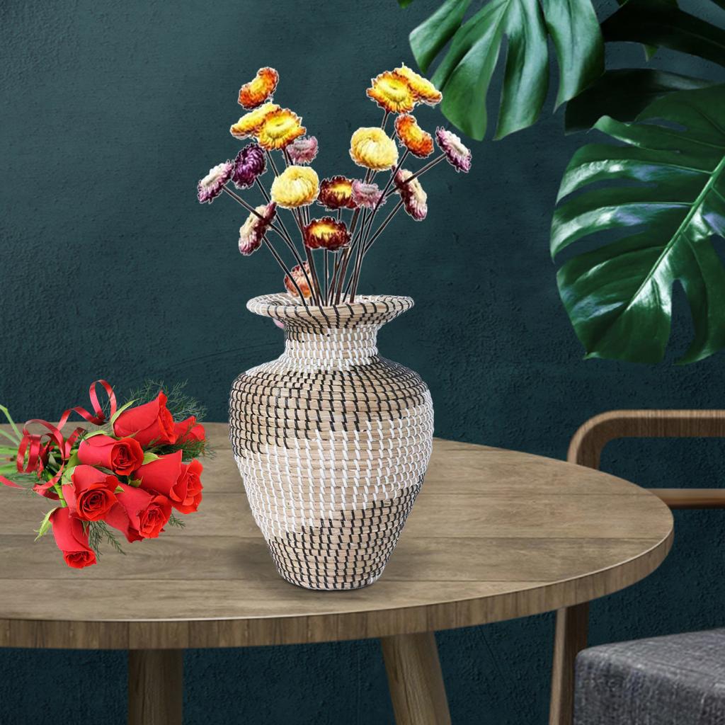 Retro Style Woven Vase Bouquets Flower Pot Vases Plants Table Centerpiece