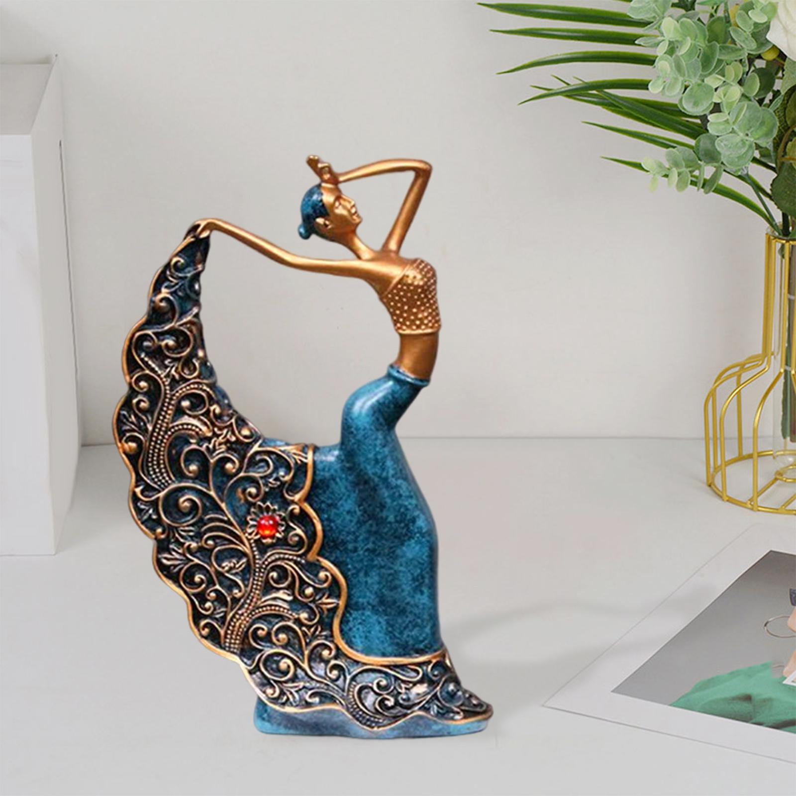 Peacock Dancer Figurine Dancing Sculpture Tabletop Girl Crafts Blue