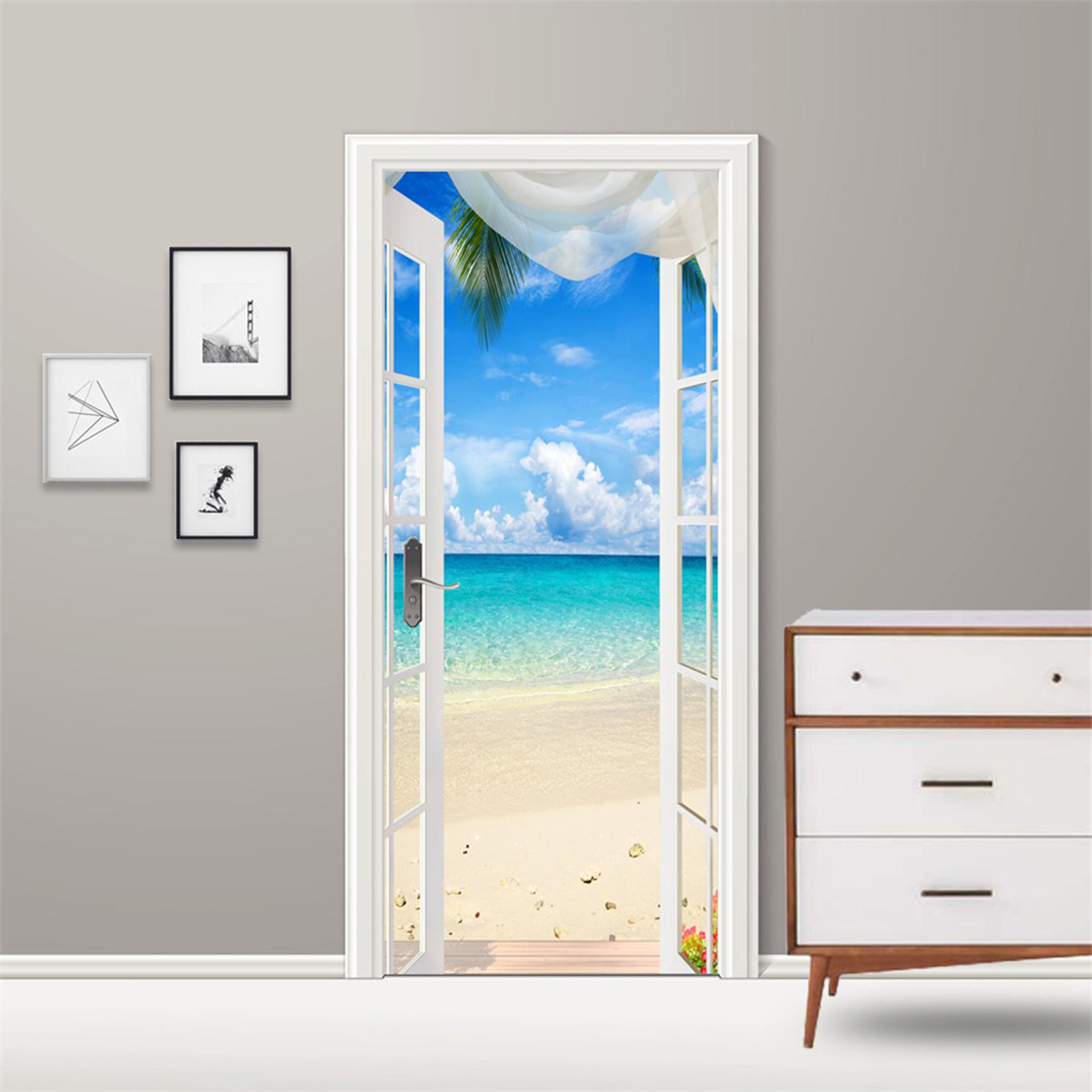 2x 3D Door Wallpaper Wall Art Reusable Posters Waterproof Home Decor style E