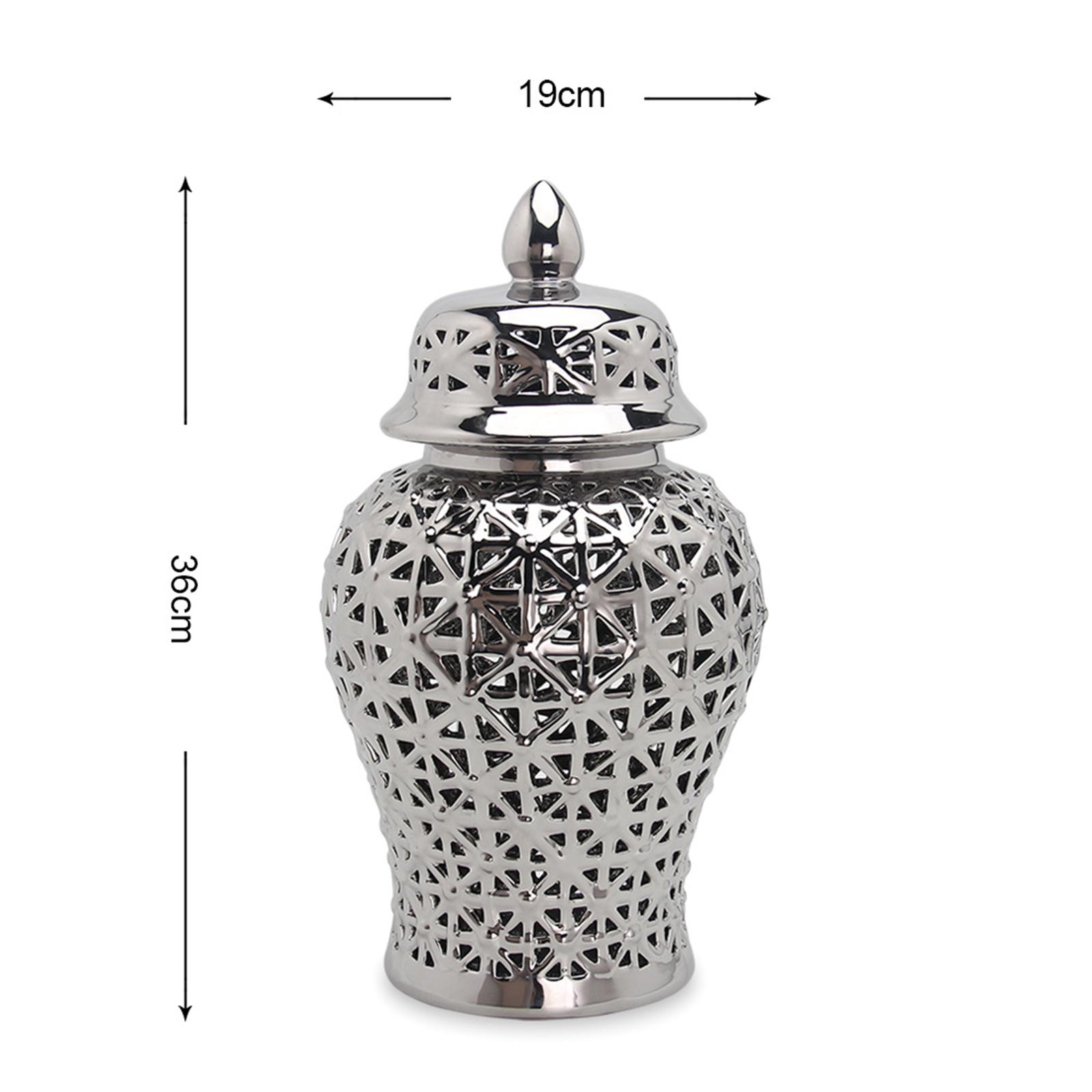Porcelain Hollow Ginger Jar with Lid Temple Jar Organizer Silver 19cmx36cm