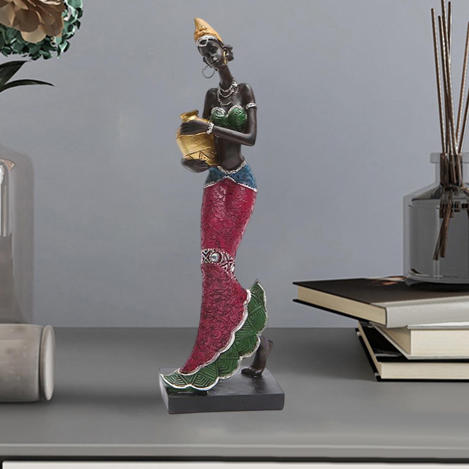 African Sculpture Tribal Lady Figure Dolls Ornaments for Desktop Decorations gold