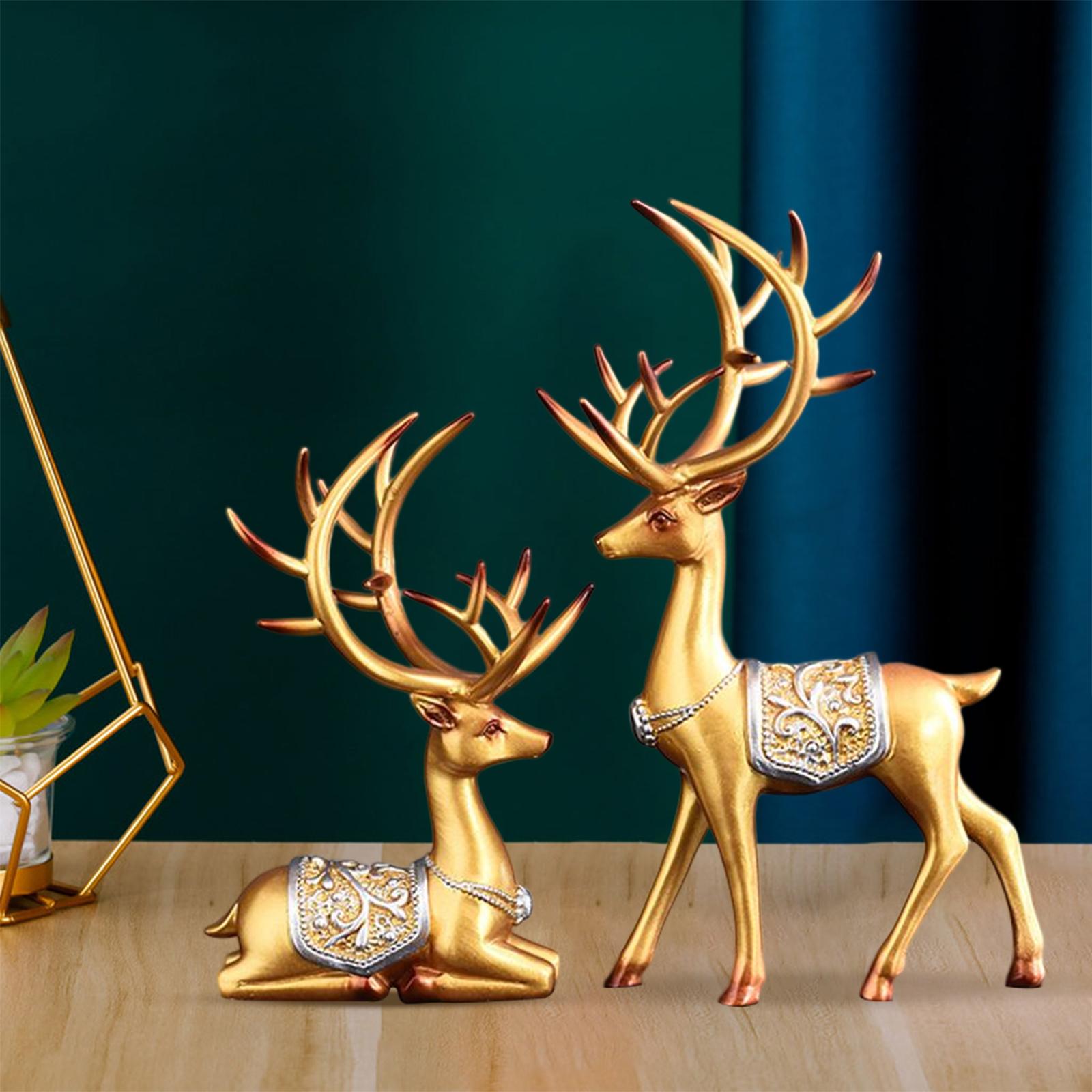 Reindeer Statue Collectable Deer Figurine for Cabinet Restaurant Tabletop Gold