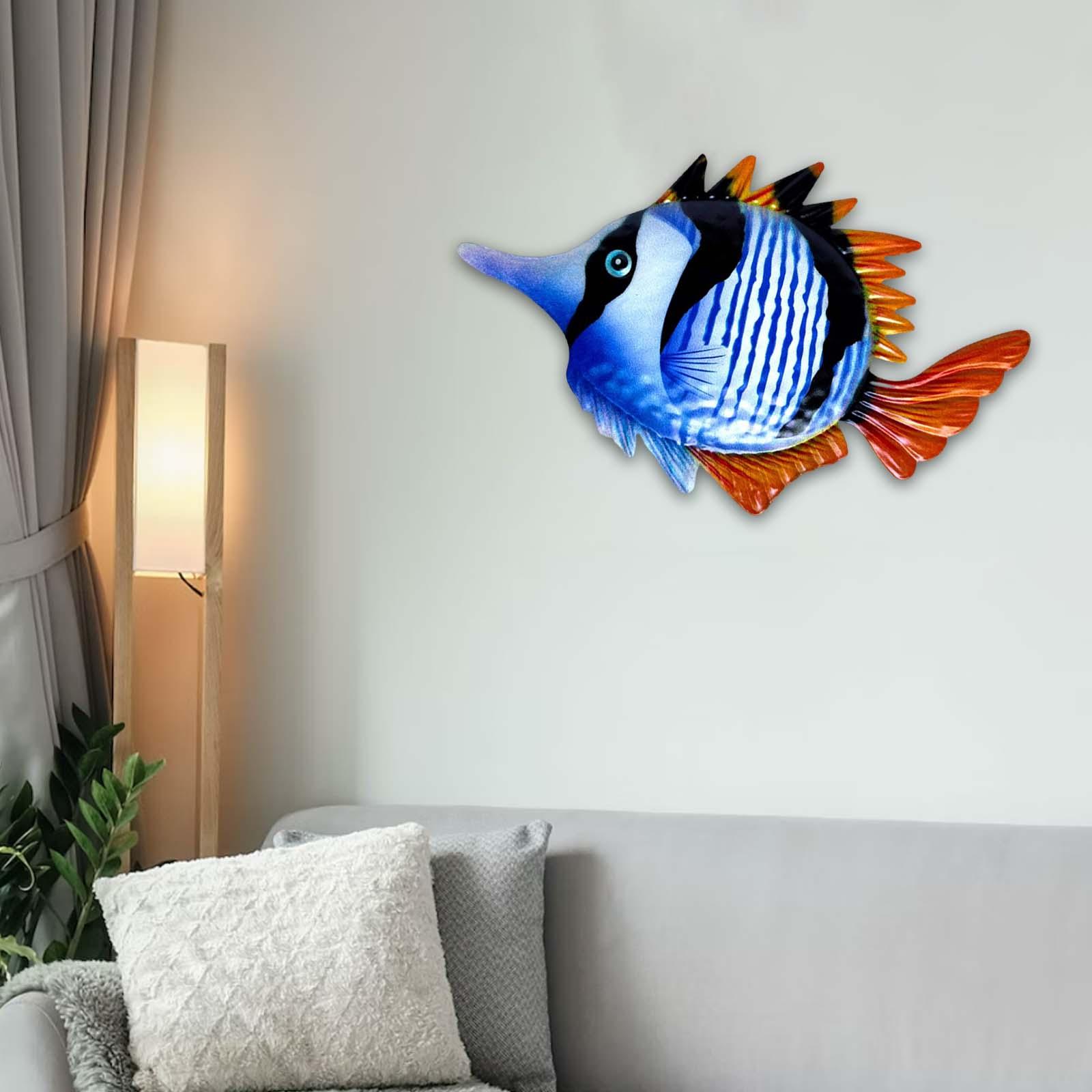 Hand Painted fish Wall Decor Tropical Fish Sculpture for Decorations Blue 