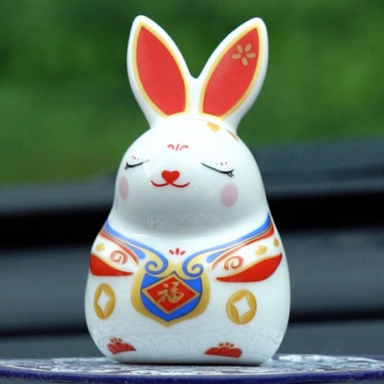 Chinese Animal Lucky Rabbit Statue Small Bunny Figurine for Store Decor Red