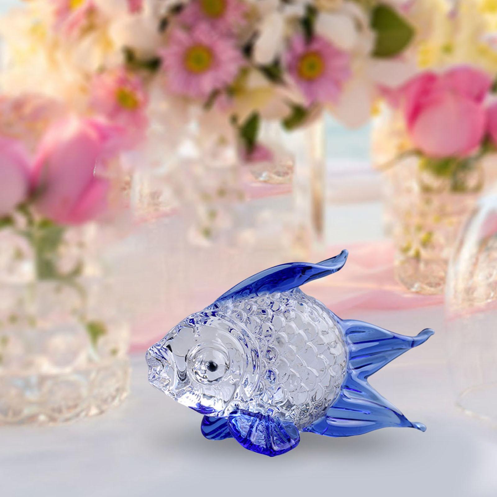 Hand Blown Glass Goldfish Figurine Handmade Cute Collectible Ornaments Blue