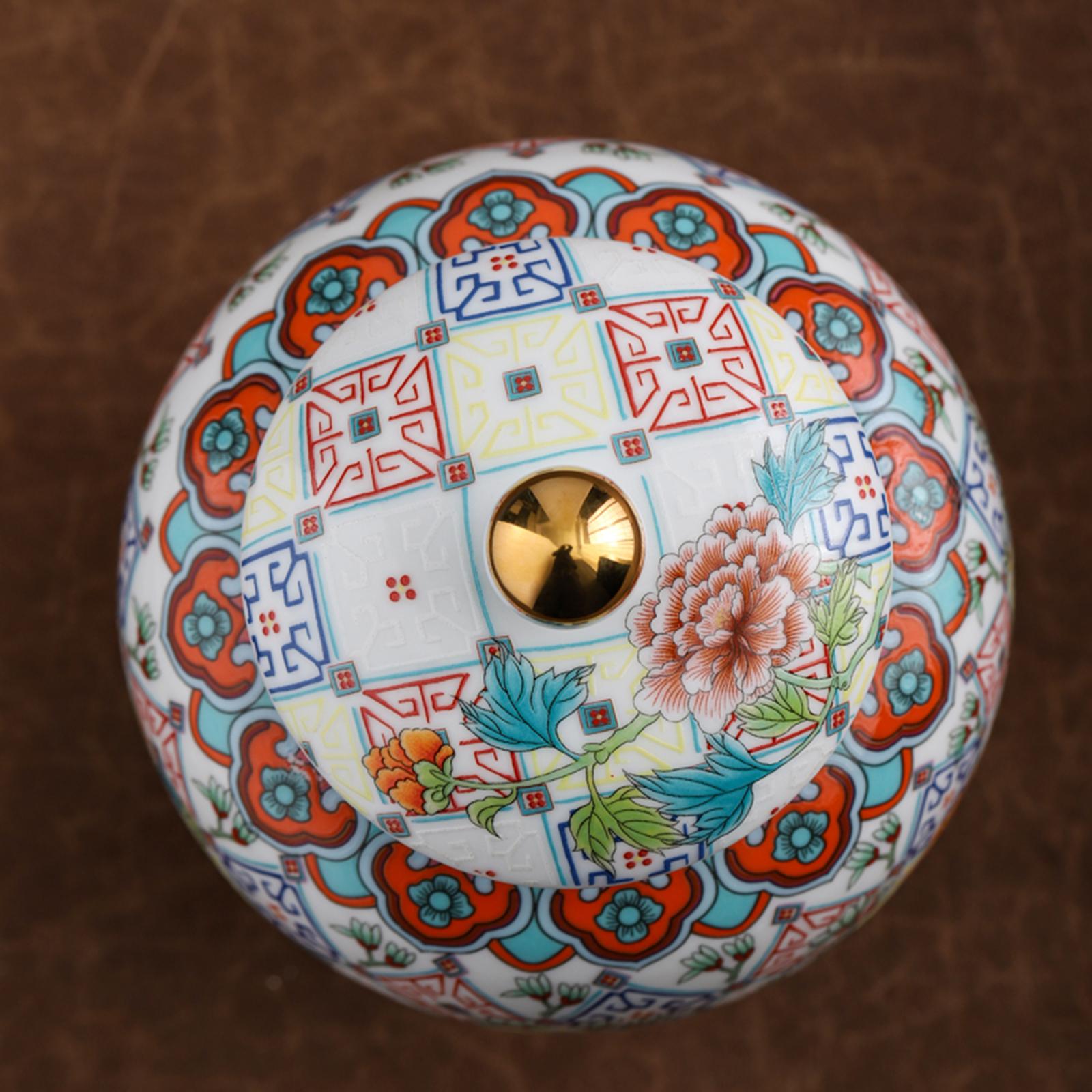 Ceramic Ginger Jar Tea Storage Jar Handicraft Floral Arrangement Traditional Peony Flower S 