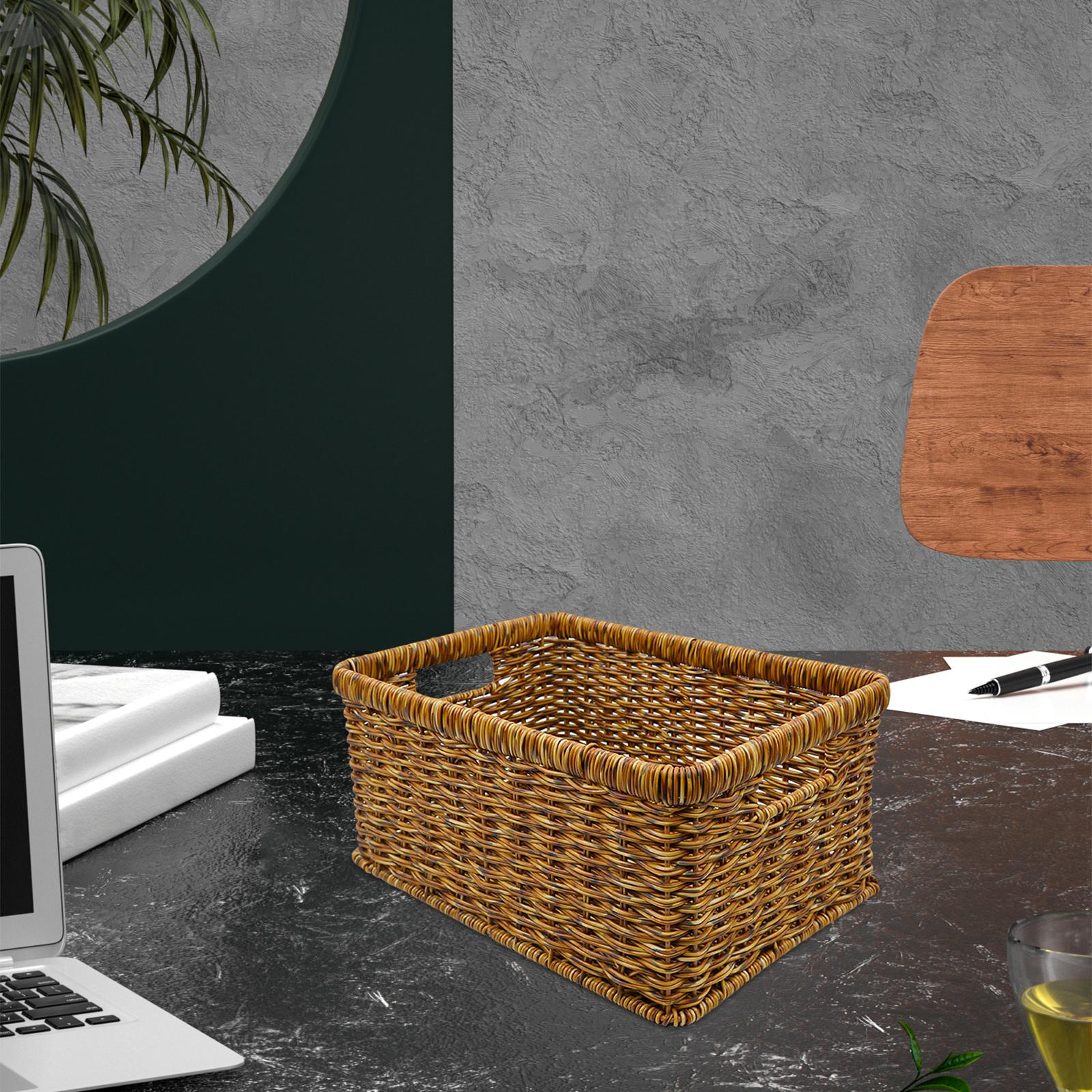 Rattan Basket Decorative Hand Woven Bread Basket for Kitchen Shelf Household Dark 34x24x14cm