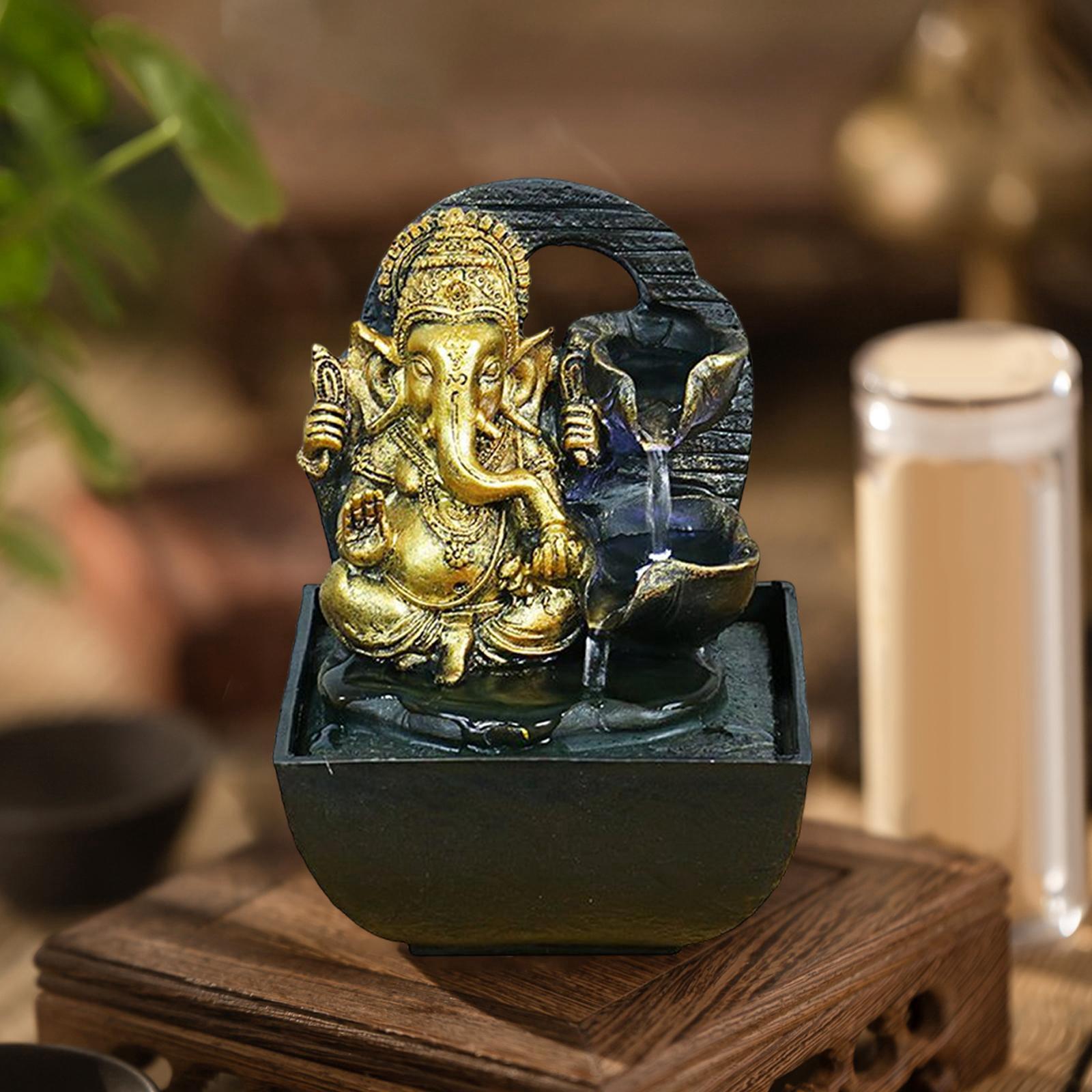 Ganesha Statues Tabletop Water Fountain Collectibles Resin Rockery Waterfall Style A 14x13.5x18cm