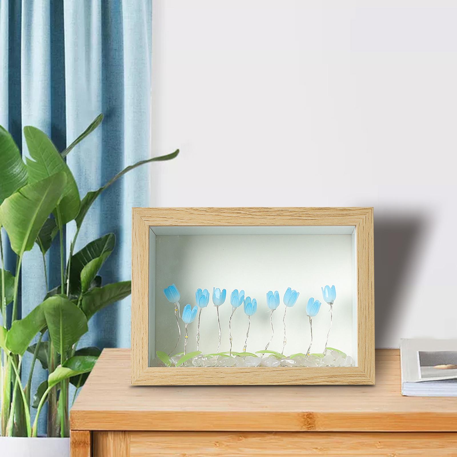 Wooden Frames Easily Install Sturdy DIY Picture Frame with Night Light 6inch Blue Flower 