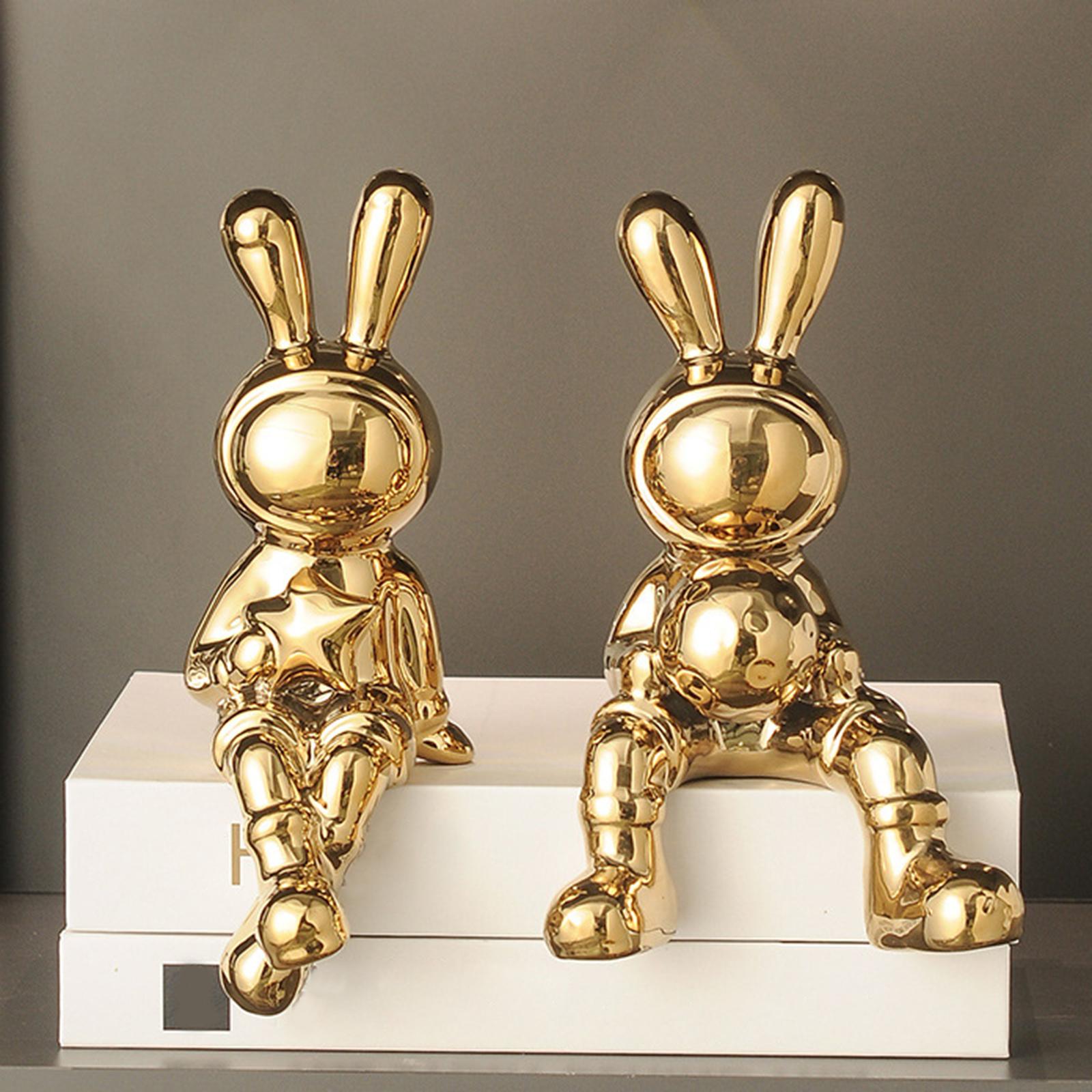 Rabbit Statues Animal Figures Display Birthday Gift Desktop Bunny Sculptures gold