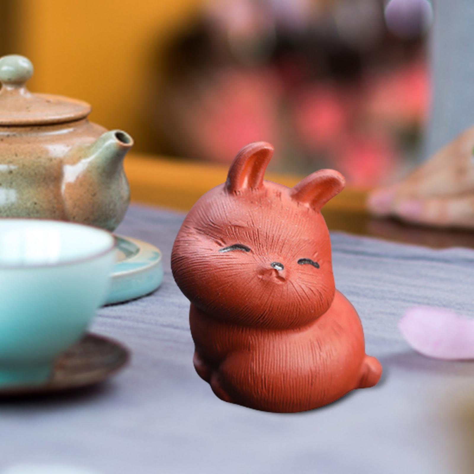Rabbit Figurine Tea Pet Sculpture Bunny Statue for Bedroom Table Centerpiece Red