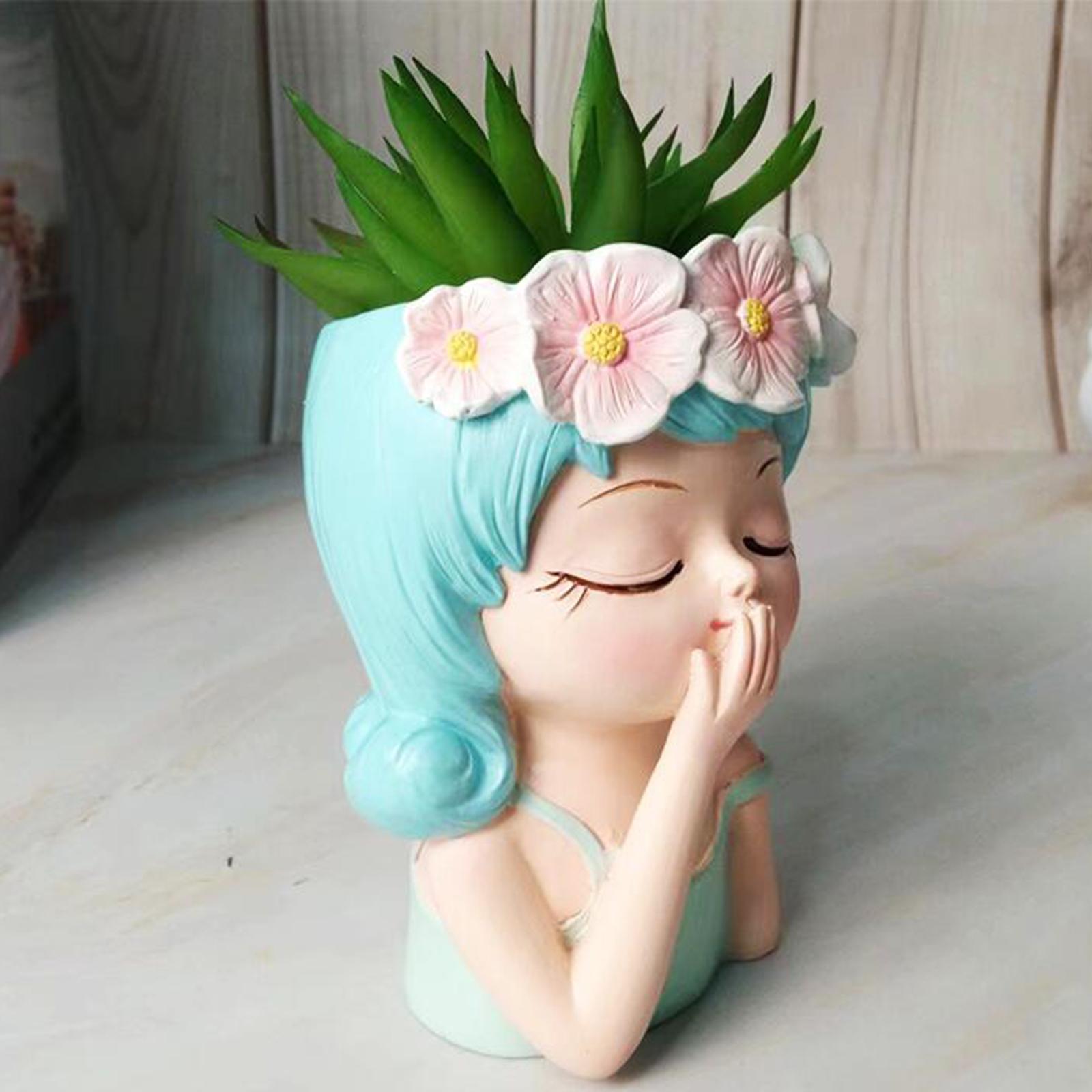 Girl Face Planters Pots Desktop Cartoon Vase Figurine Collectible Bonsai Pot Style B