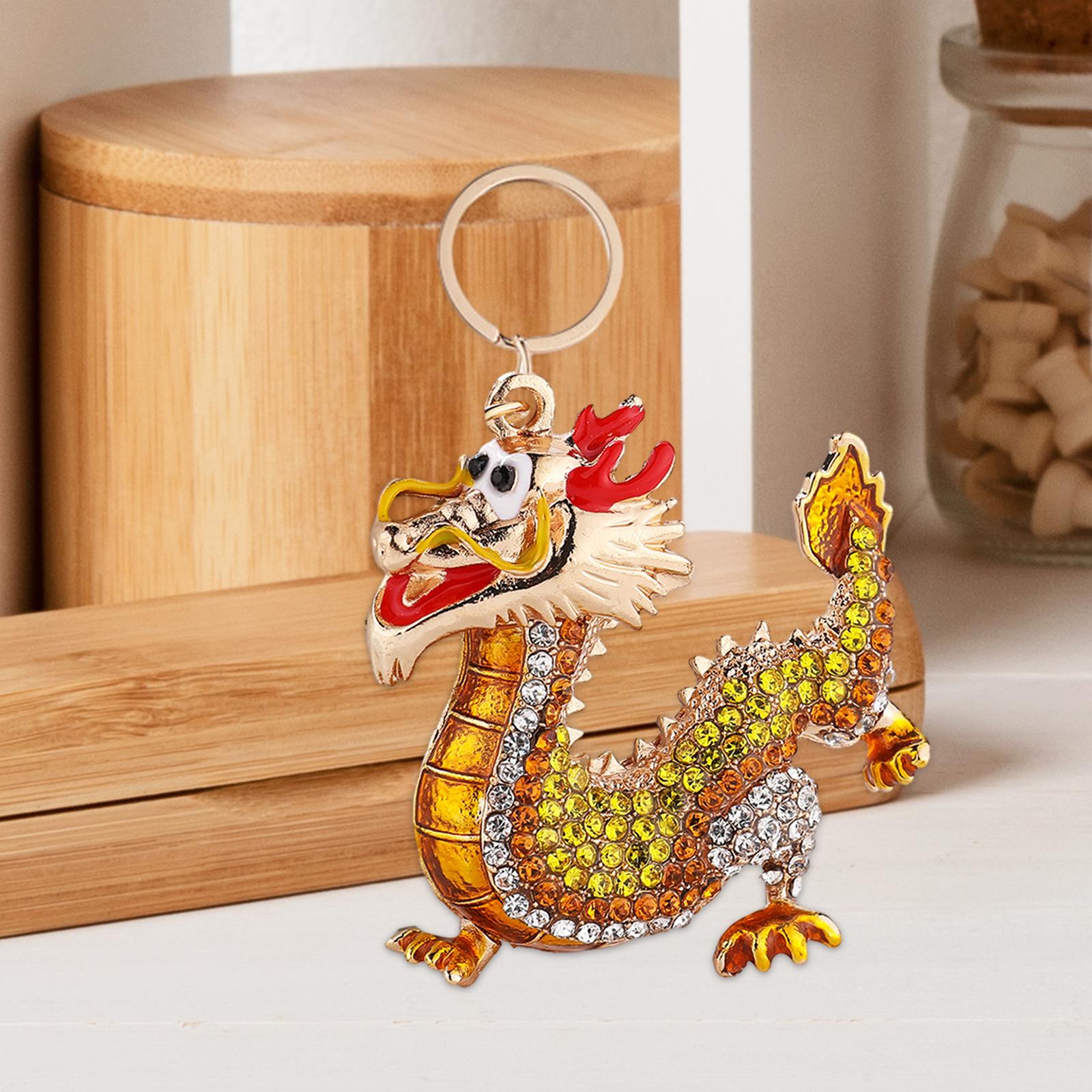 Chinese Dragon Keychain Wallet Purse Phone Gift New Year Rhinestone Keychain Golden