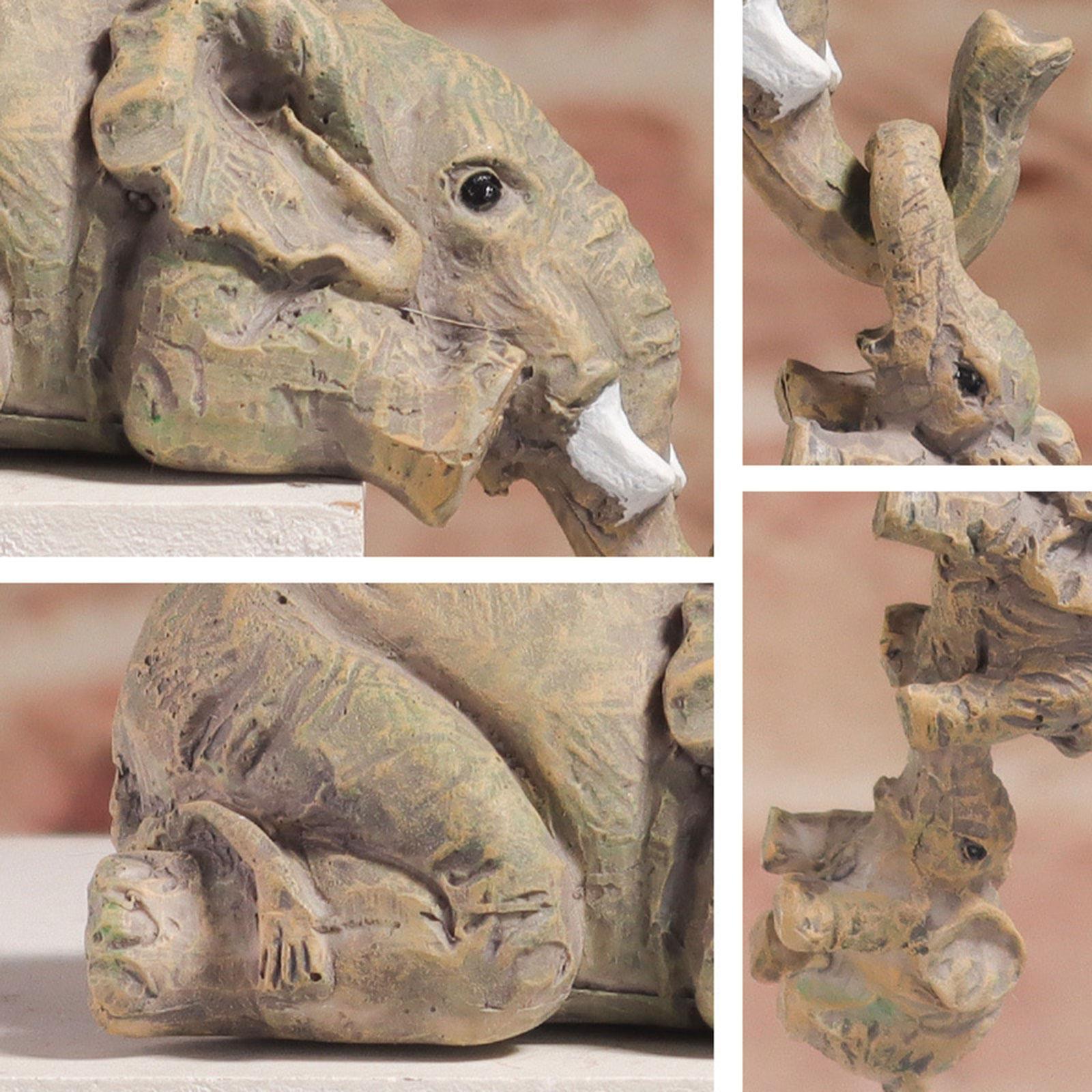 Elephants Figurines Sturdy Animals Sculpture Garden Ornaments for Shelf Desk