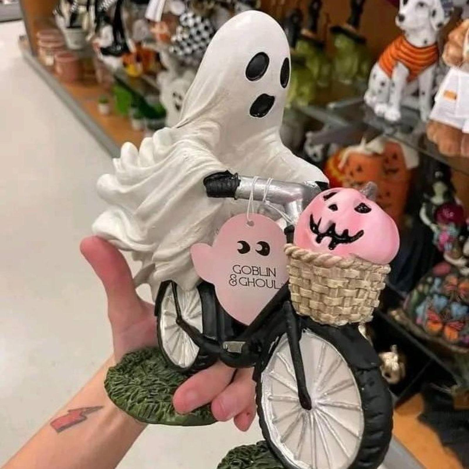 Halloween Evil Statue Riding Bike Gift Entrance Shelf Resin Pumpkin Figurine