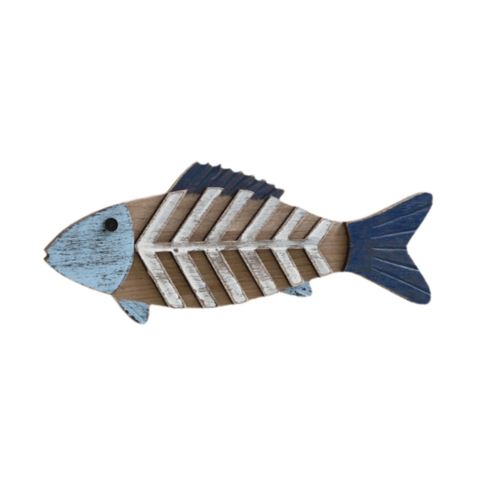 Wooden Fish Wall Art Decor Hanging Wood Fish Farmhouse Garden Wall Sculpture With Fishbone