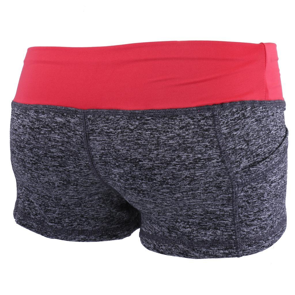 Women Summer Short Pants Sport Fitness Running Gym Yoga Shorts Gray red L