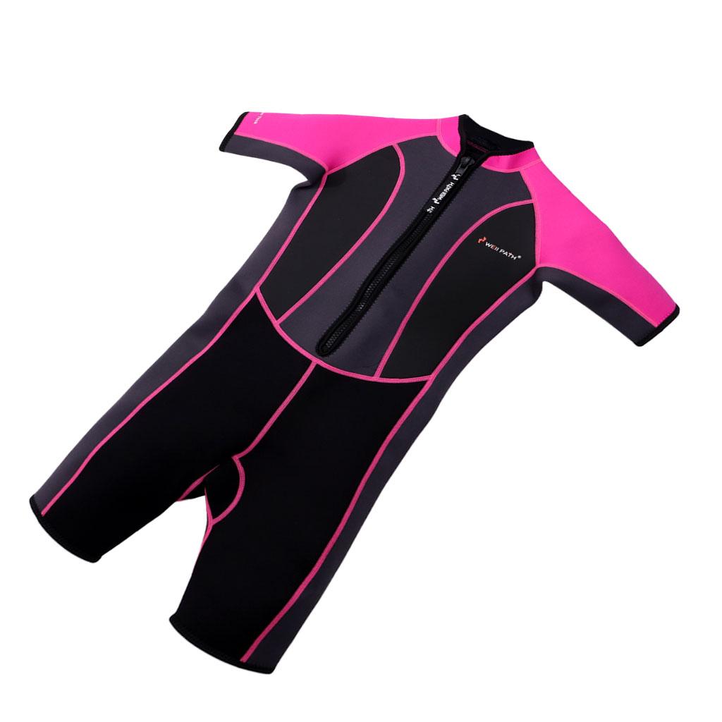 Kids 3.5mm Neoprene Wetsuit One-Piece Short Sleeve Jumpsuit Swimwear Pink-8