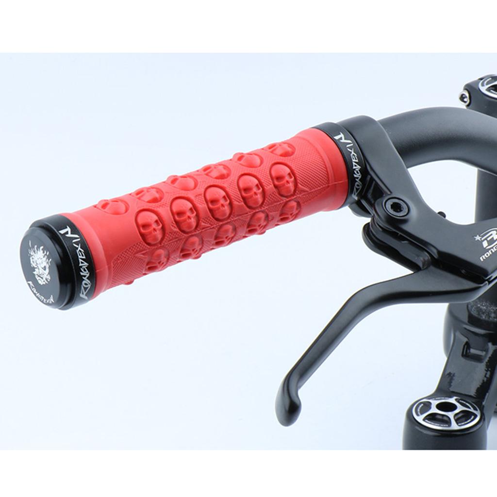 Bike Handlebar Sleeve Rubber Bicycle Lock on Anti slip Grip Red Skull