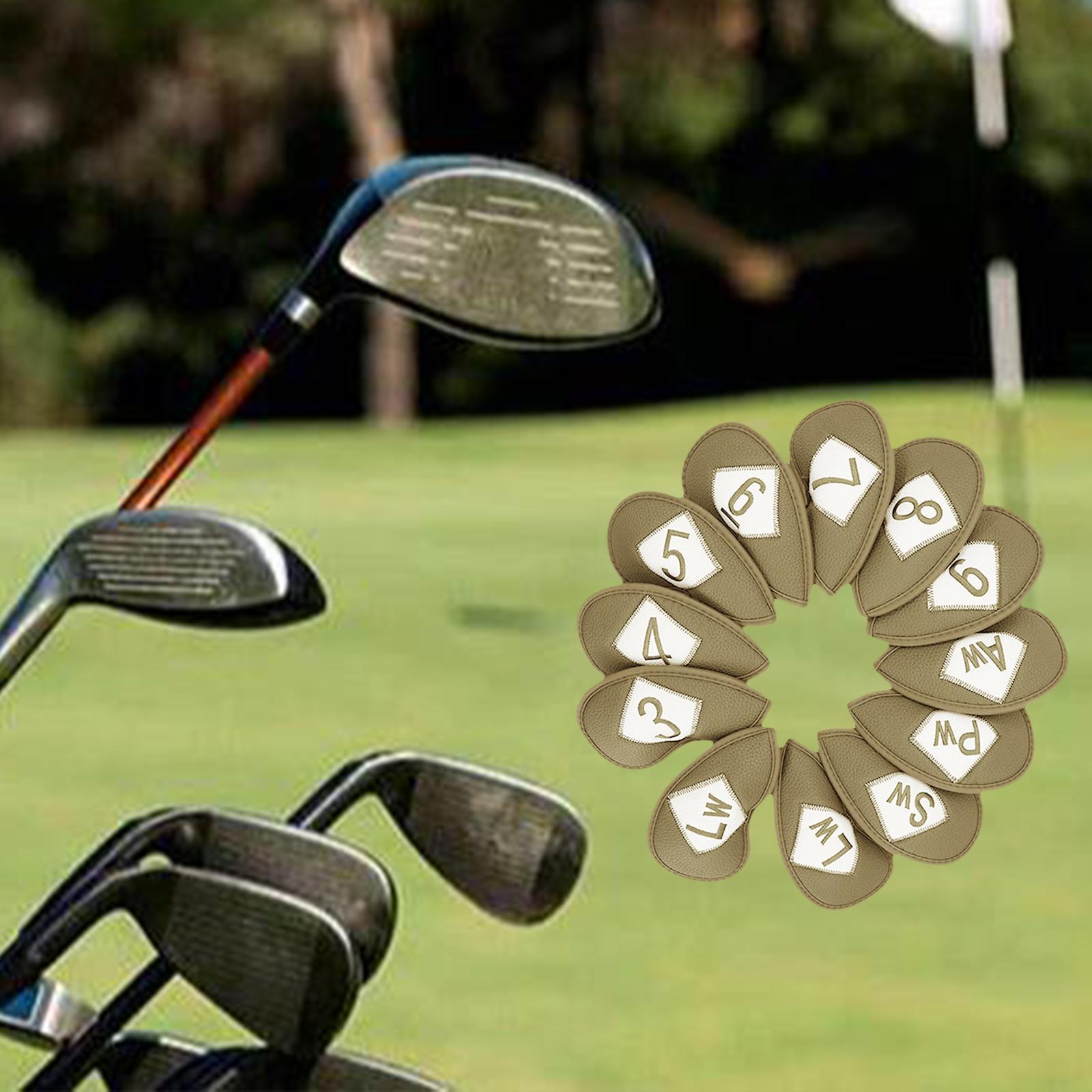 Golf Iron Head Covers 12 Pcs 1 Set Smoothly Fit Outdoors for Most Brands Khaki