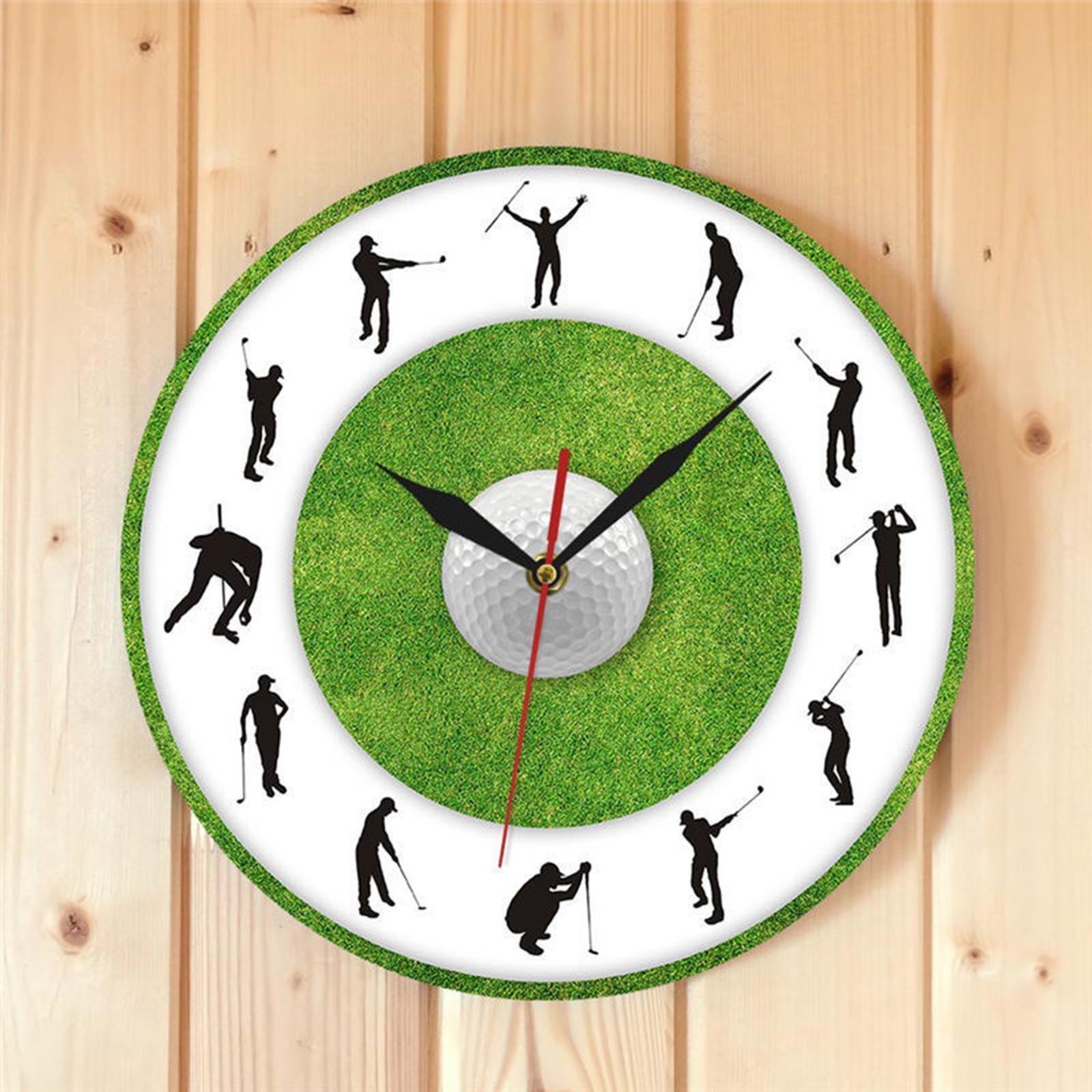 Round Golfer Figure Grass Wall Clocks 30cm for Laundry Room