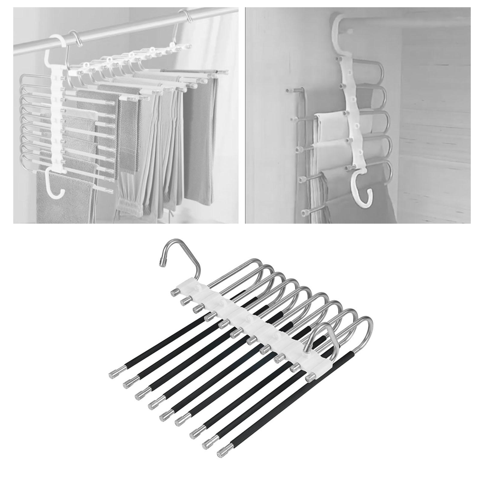 Multi Layer Folding Pants Hangers Slack Wardrobe Travel Hotel Hanging Rack Black