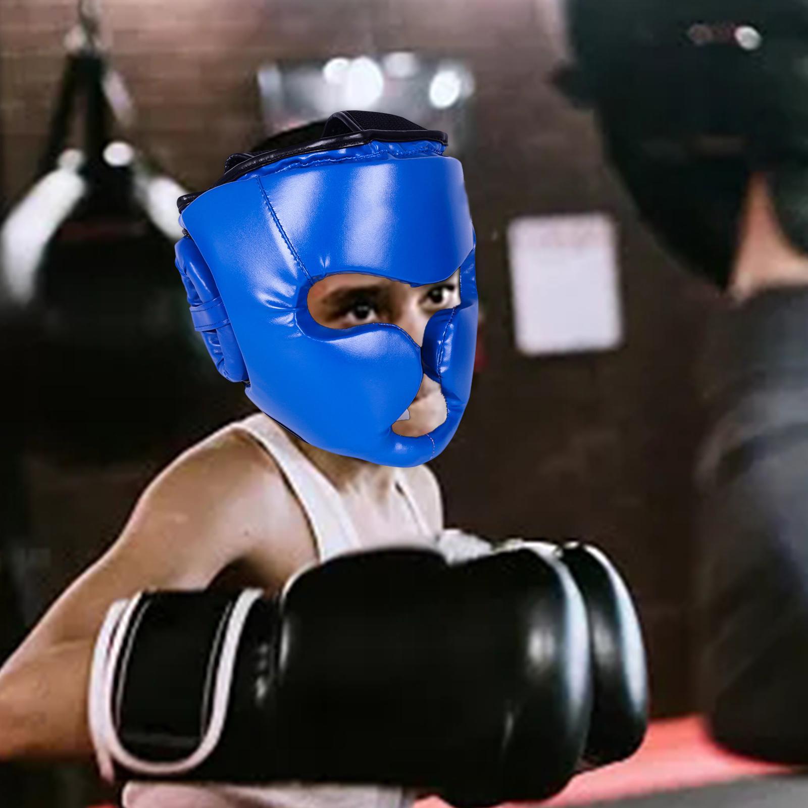 Boxing Headgear Grappling Lightweight Mma Protector Face Guard Boxing Blue Color M