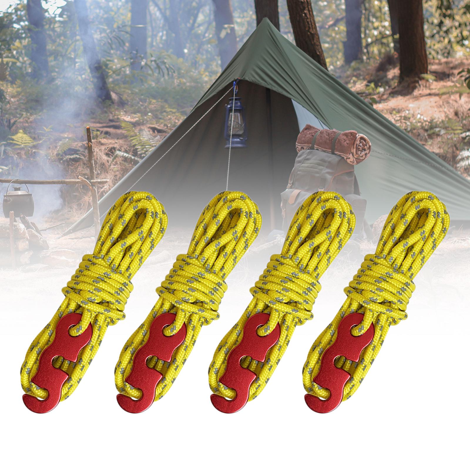 4x Camping Tent Cords Hiking Picnic Survival Gear Activity Outdoor Guy Lines Yellow