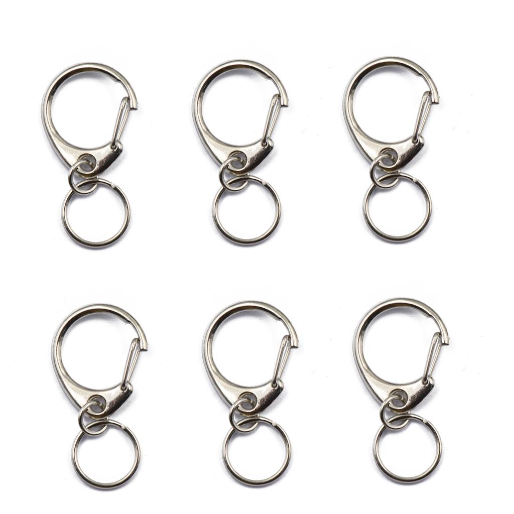 6x Silver Snap Lobster Trigger Swivel Clasps with Split Ring Keychain 45mm