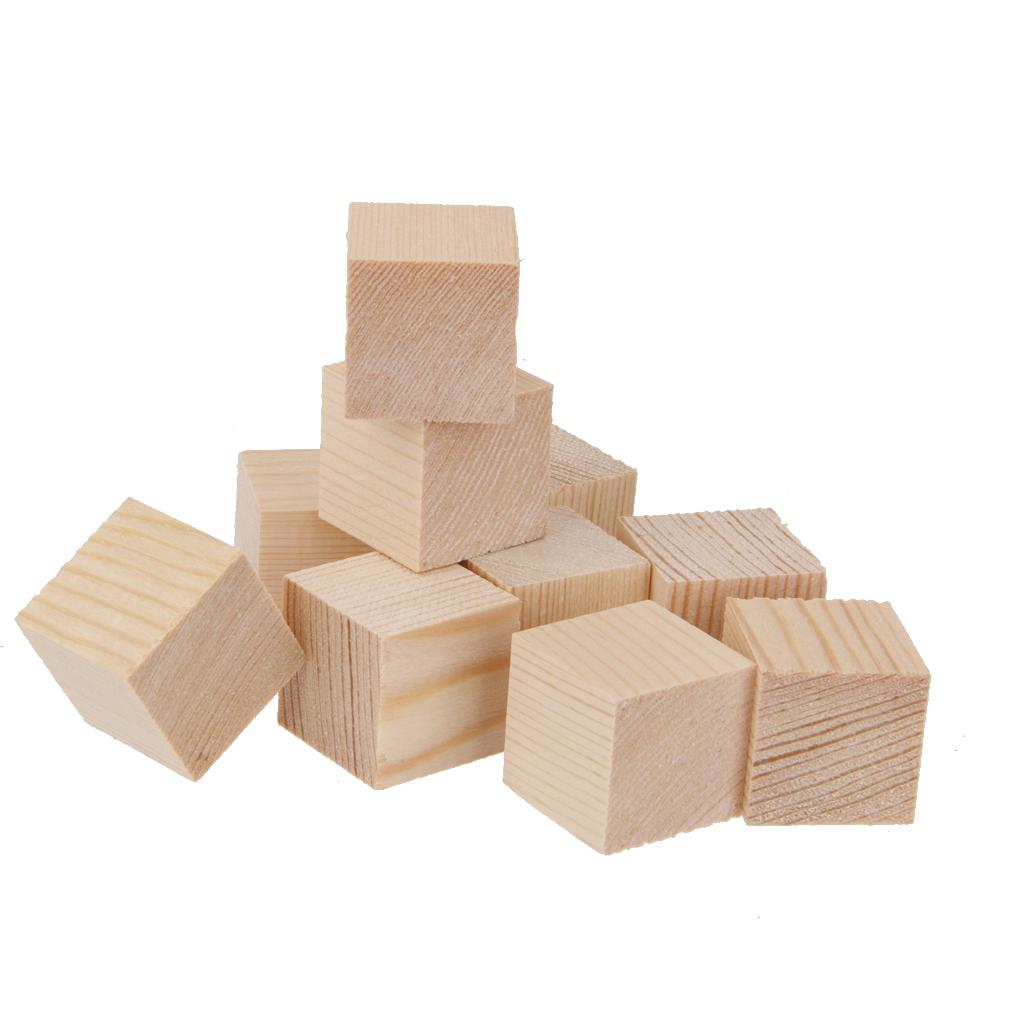 10Pcs Natural Wooden Cubes Embellishment for Craft 25x25x25mm