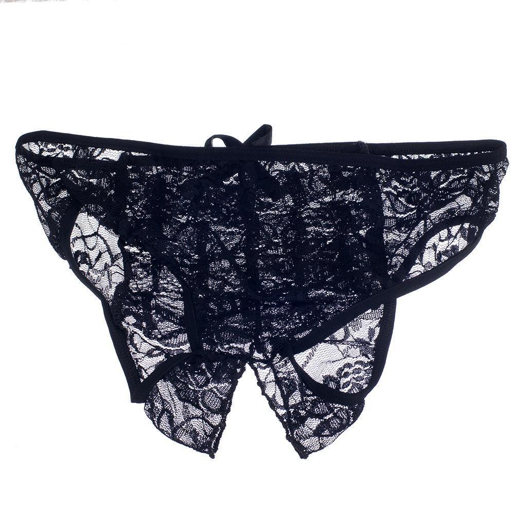 Womens Lace Open Crotch Low Rise Sexy G-String Underwear Black S