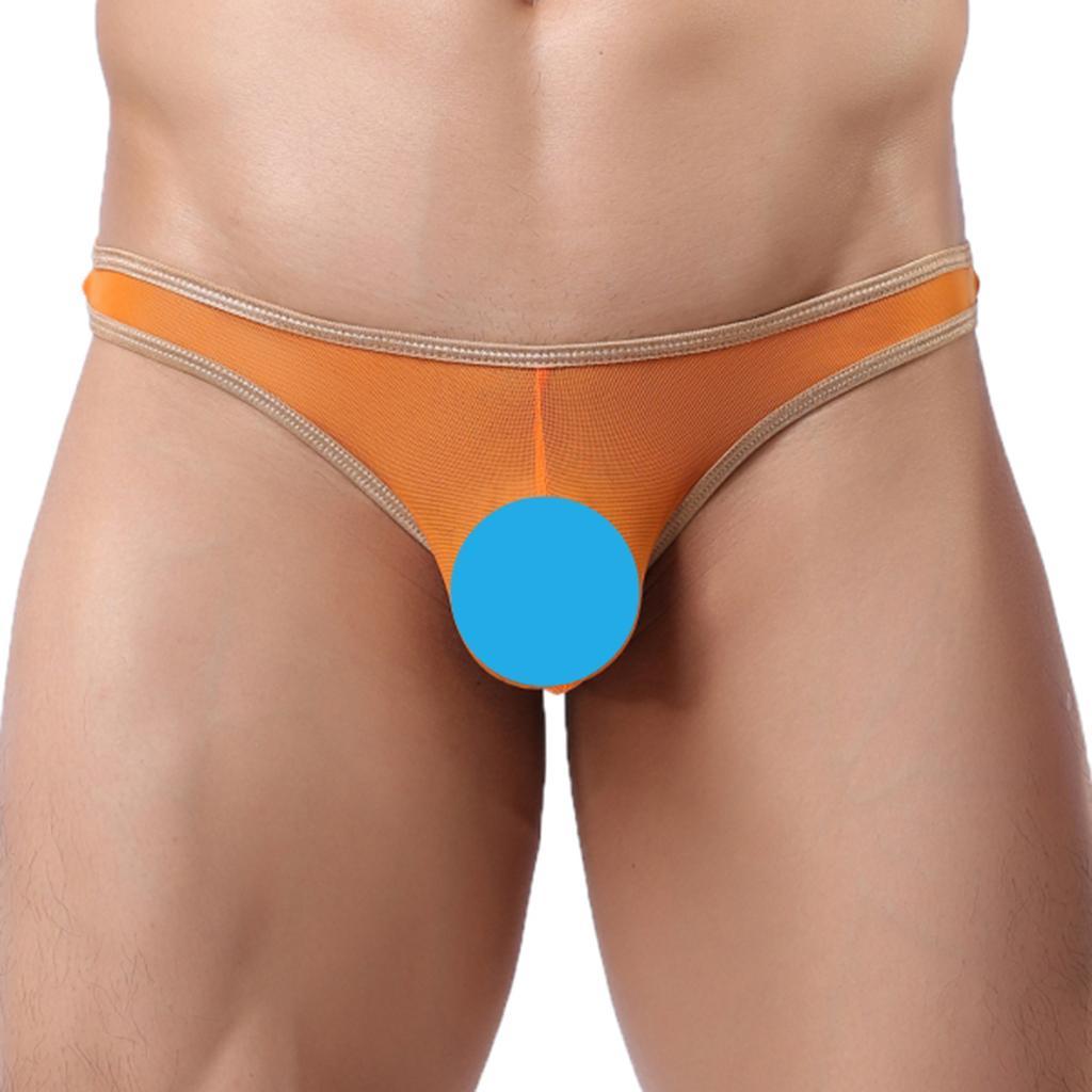 Mens Sexy Mesh Gilt-edged Bulge Pouch Underwear Briefs Thongs Orange S