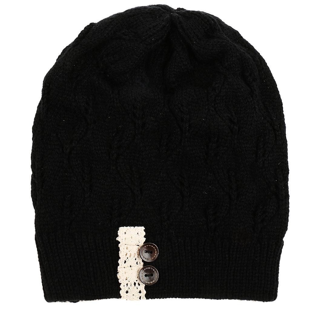 Women's Knit Beanie Hat Adult Winter Knited Skullcap Black