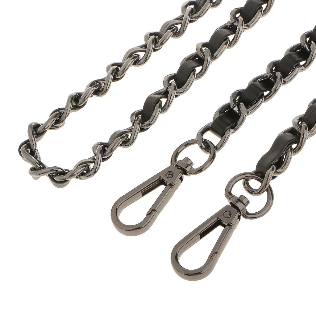 3xMetal Leather Shoulder Cross Body Bag Chain Strap Replacement Gray+Black