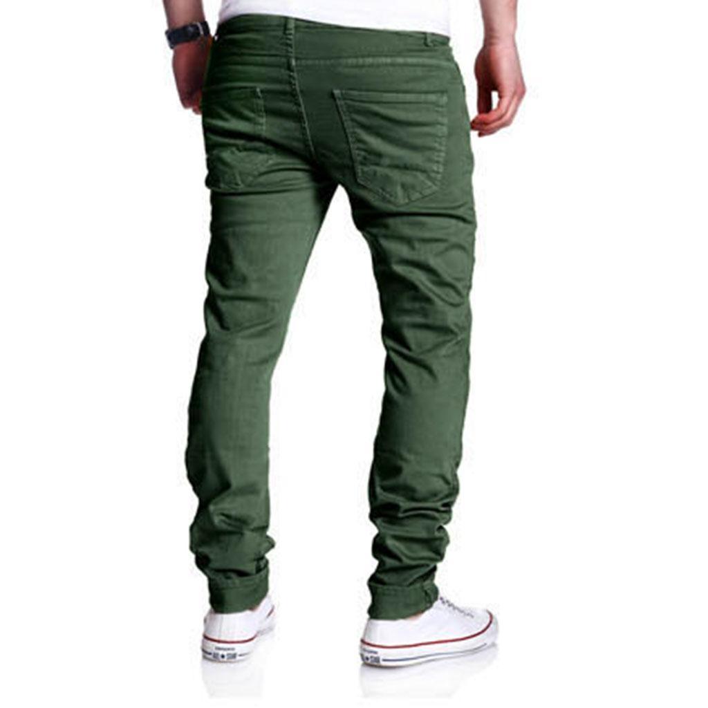 Mens Stretch Skinny Jeans Ripped Distressed Green Black Tapered Solid ...