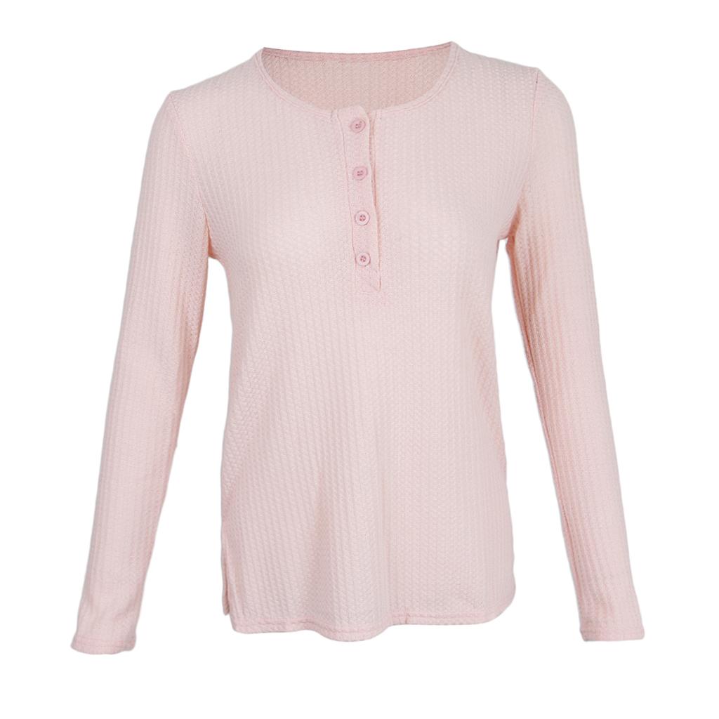 Casual Solid Knitted Sweater Long Sleeve Pullover Blouse Sweatshirt S Pink