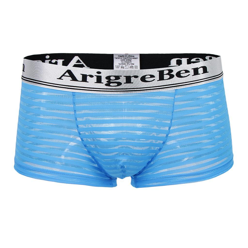 Men's Breathable Mesh Stripe Low Waist Boxer Briefs Underwear Shorts XXL Blue