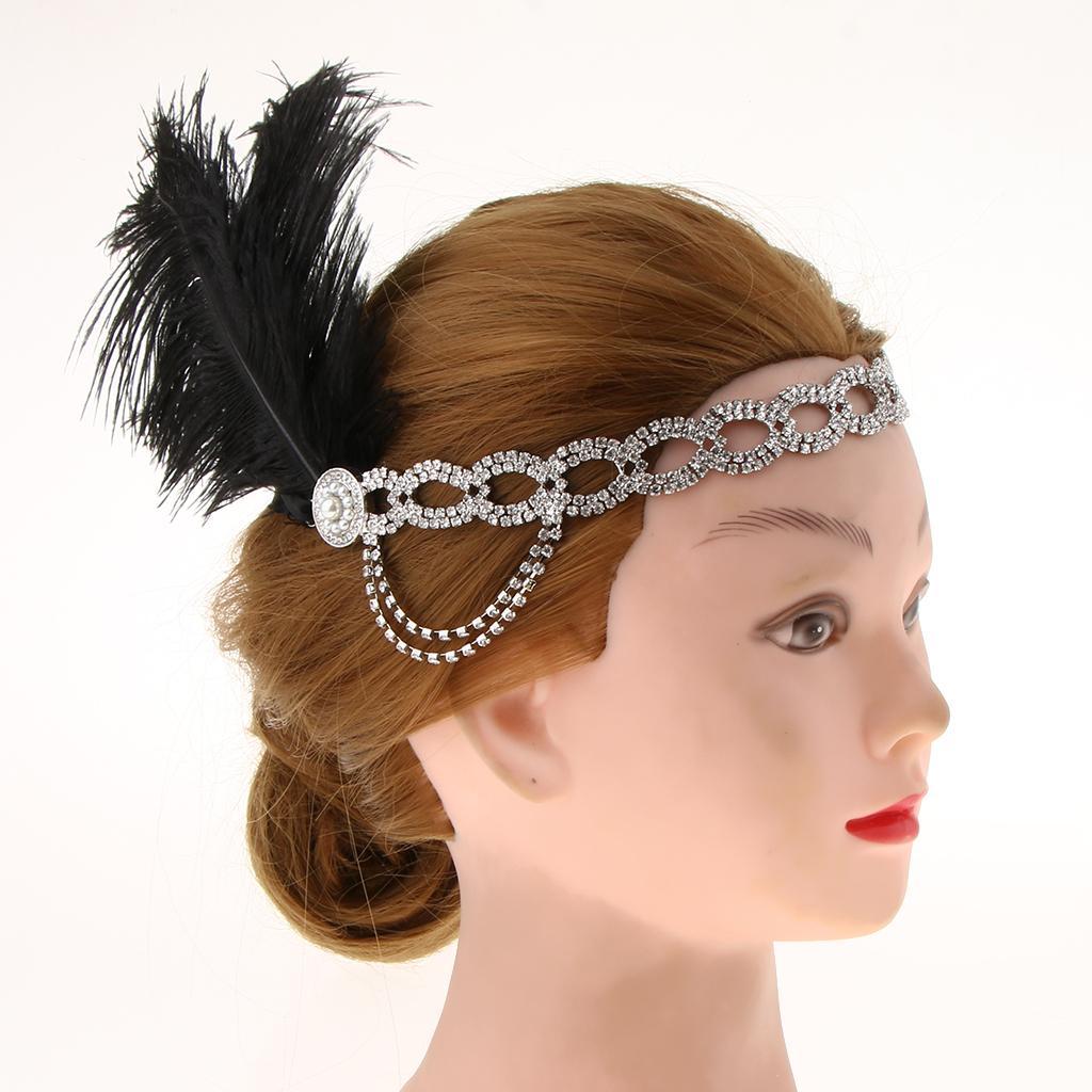 Women Gatsby 1920s Flapper Feather Headbands Fascinator Wedding Bridal Party