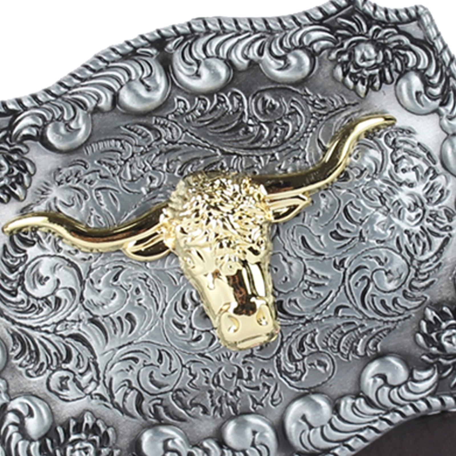 Men Western Cowboy Leather Belt Large Bull Head Metal Buckle | eBay