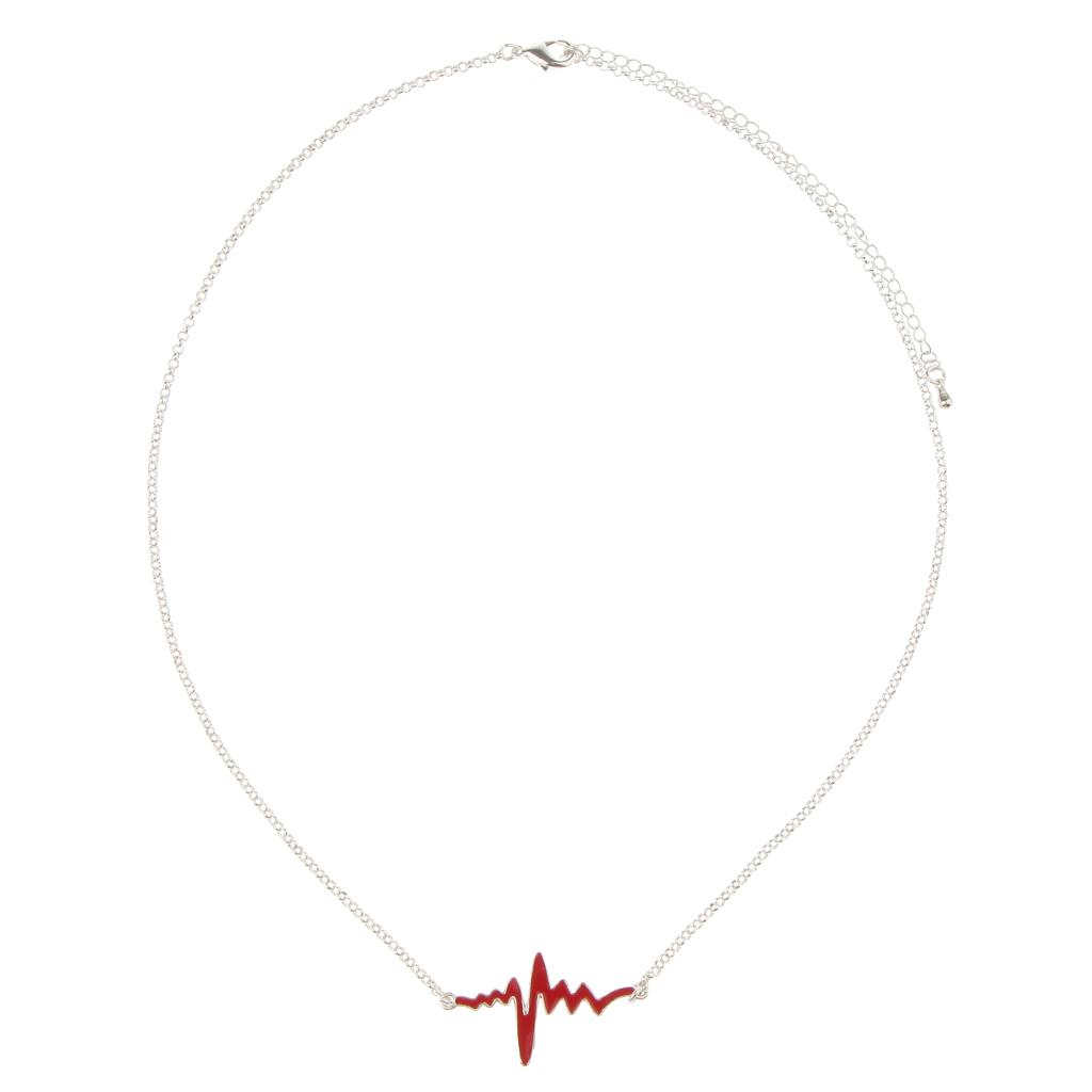 Creative Heartbeat Pendant Necklace Chain Women Jewelry #1 Silver-Red