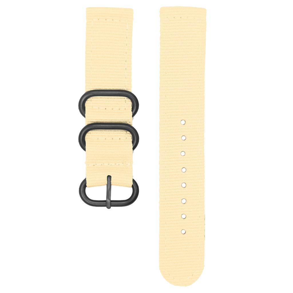 Beige Nylon Watch Band Stainless Steel 3-ring Buckle Wristband Replace 20mm