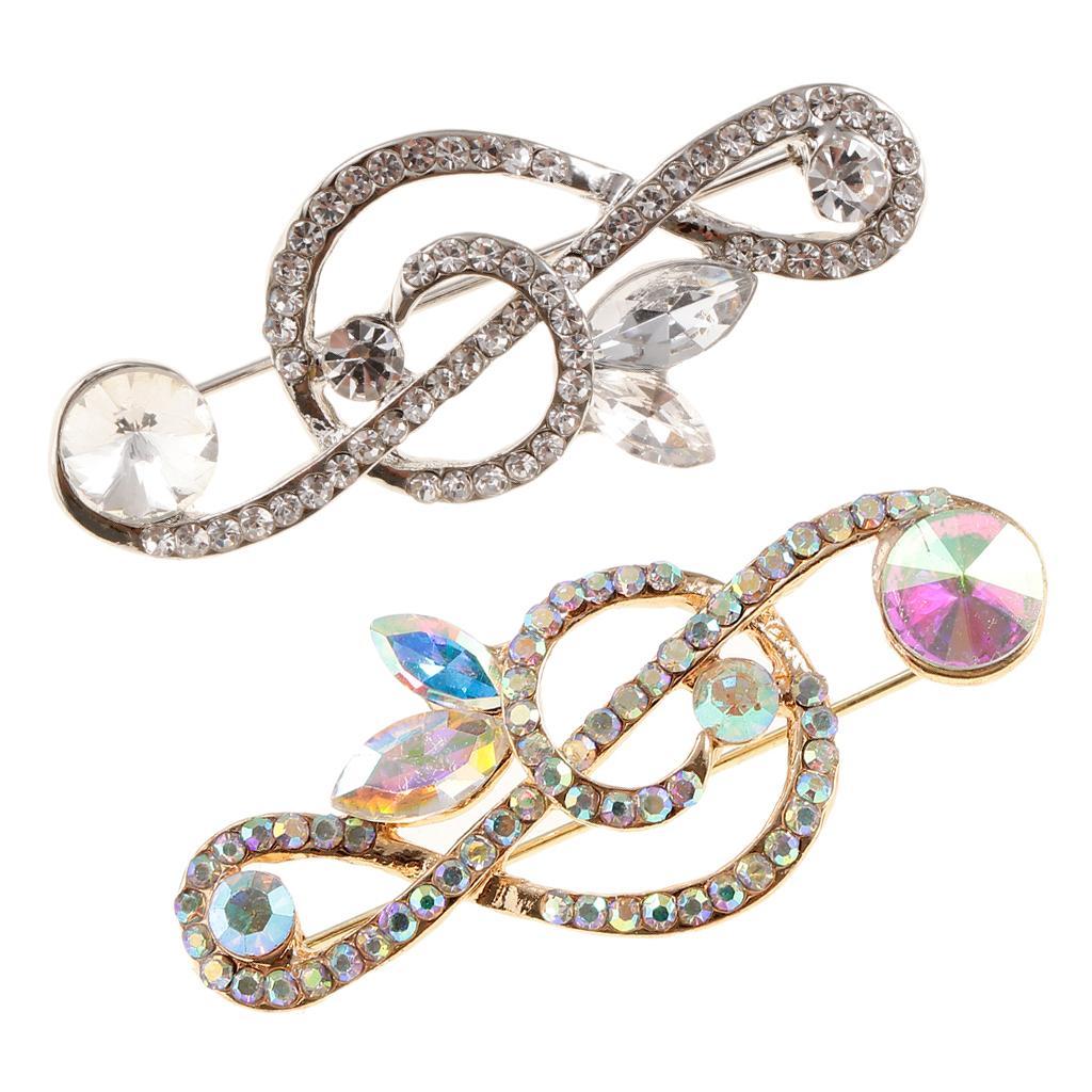Elegant Crystal Rhinestones Music Note Brooch Pin Jewelry for Musicians Gold