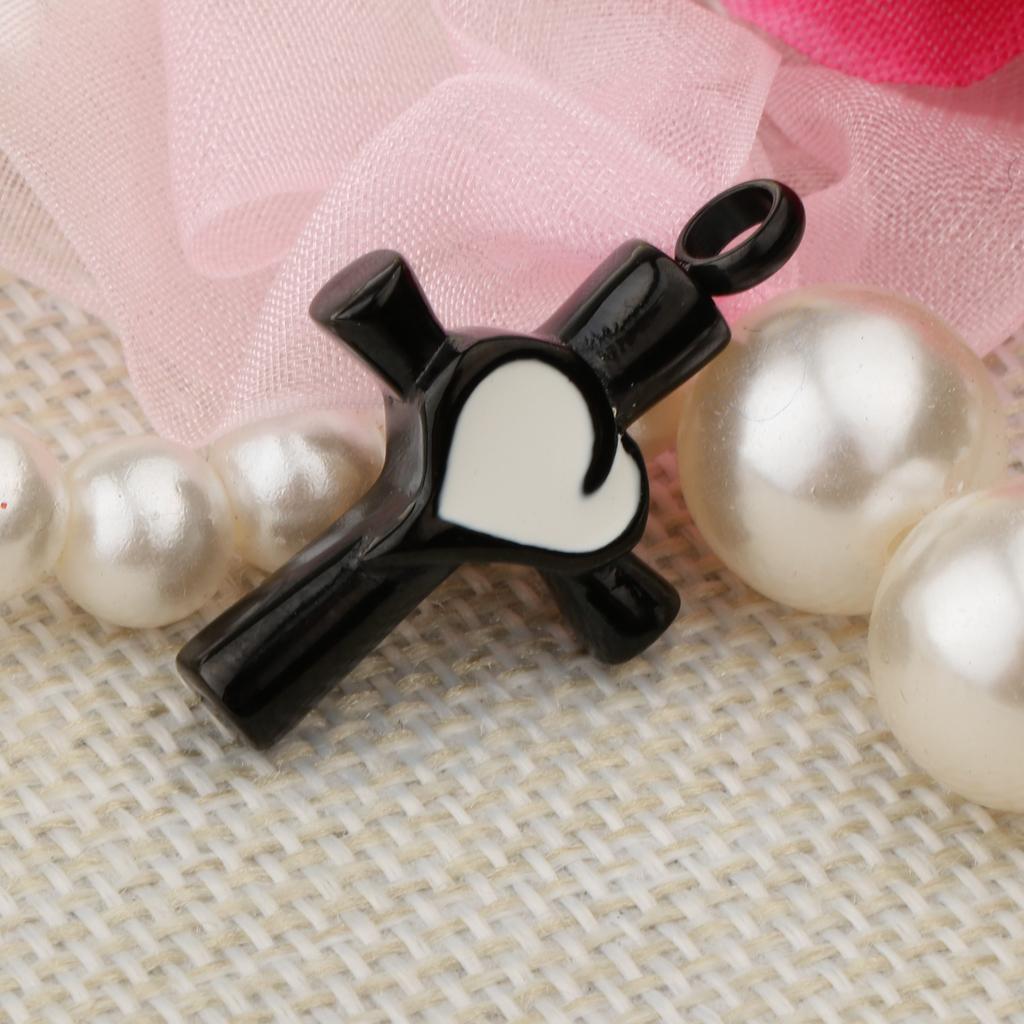 Stainless Steel Cross Crucifix Love Heart Pendant Keepsake Memorial Black