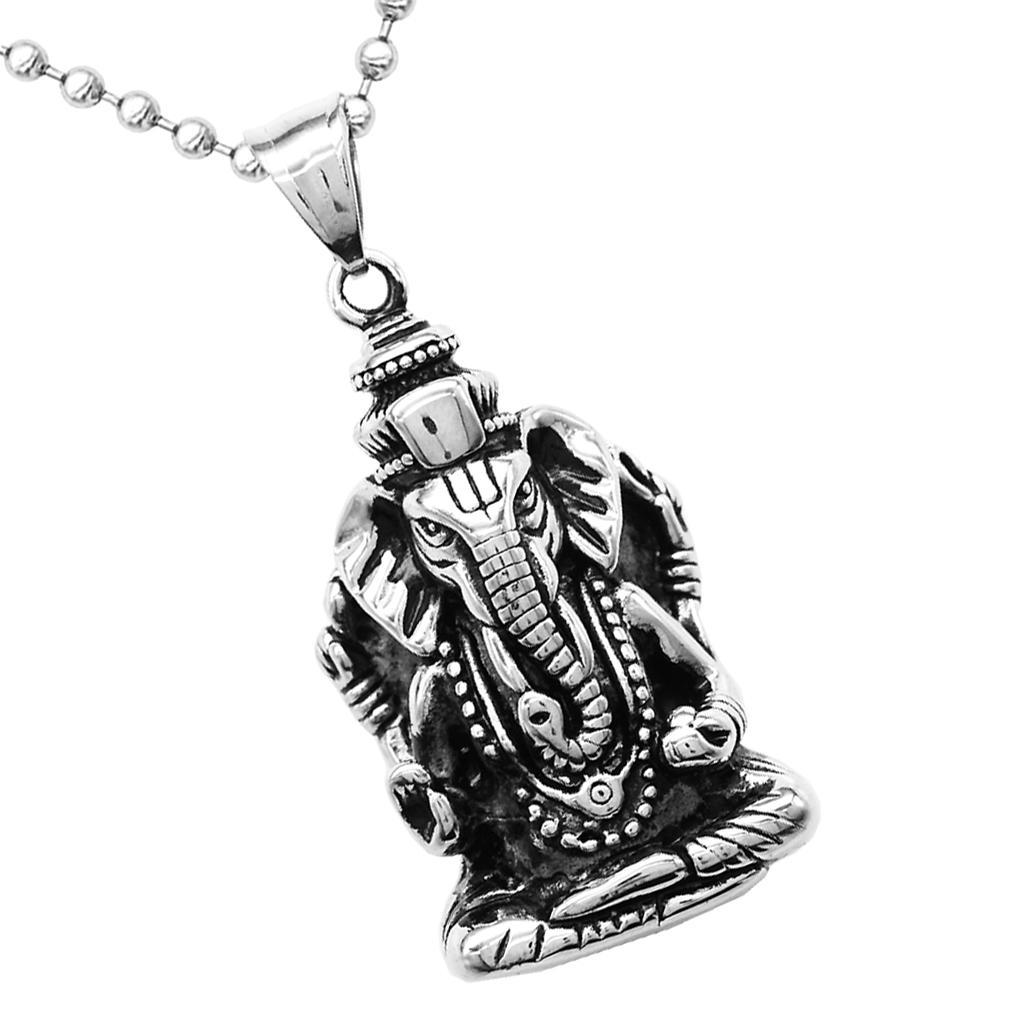 Ganesha Elephant God Necklace Men's Stainless Steel Success Fortune Charm