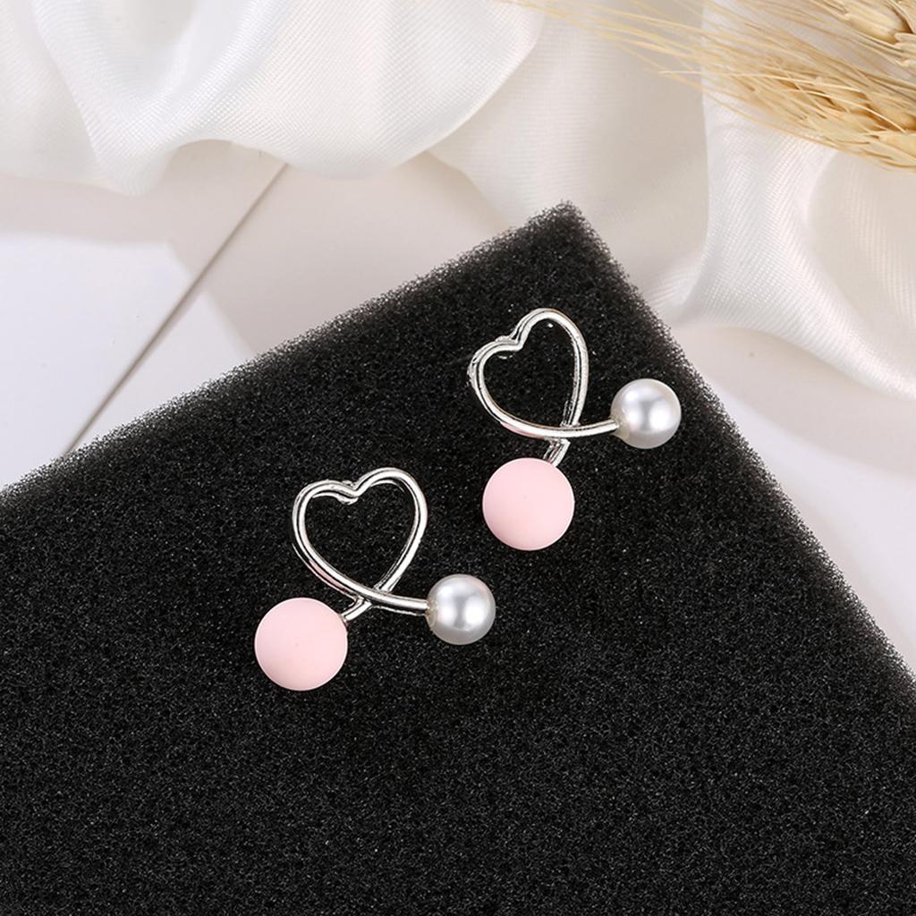 Cross Peach Heart Faux Pearl Sweet Style Stud Earrings Women Jewelry Silver