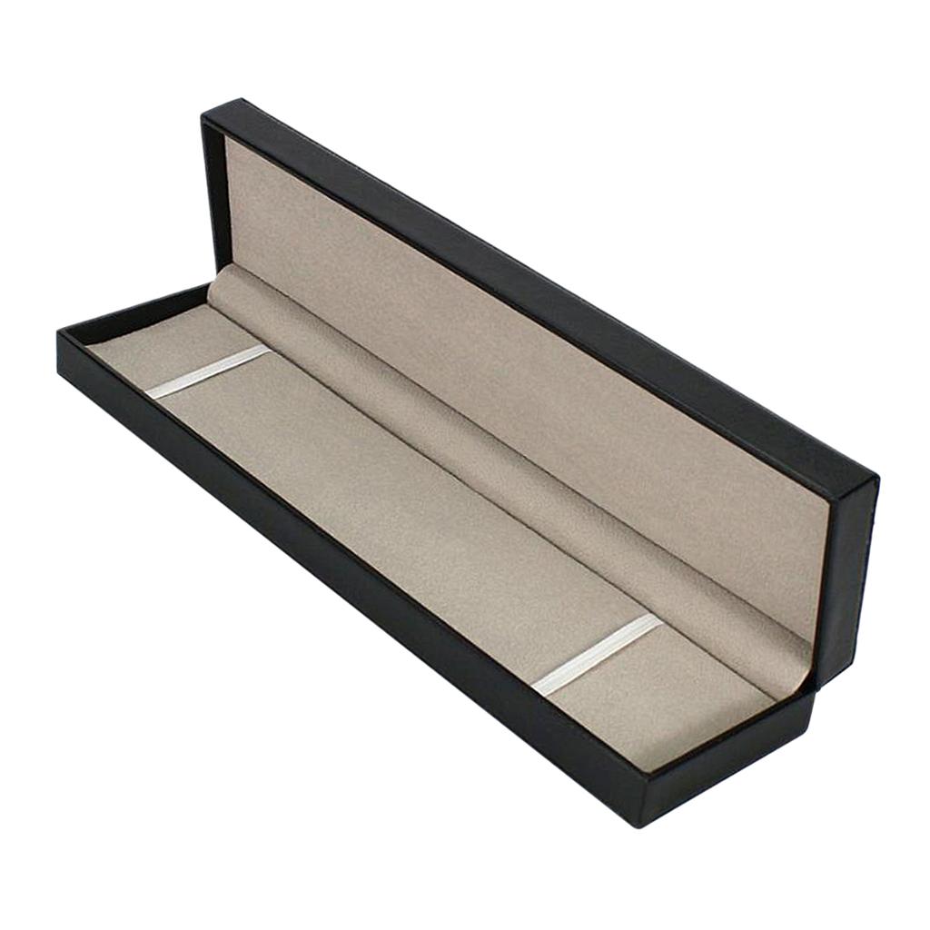 Black PU Leather Rectangle Storage Showcase for Necklace Chain Watch Box