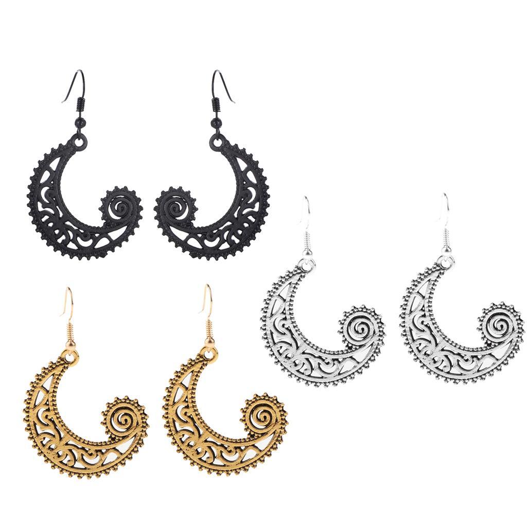 Bohemian Swirl Spiral Moon Dangle Earrings Wedding Jewelry Antique Gold