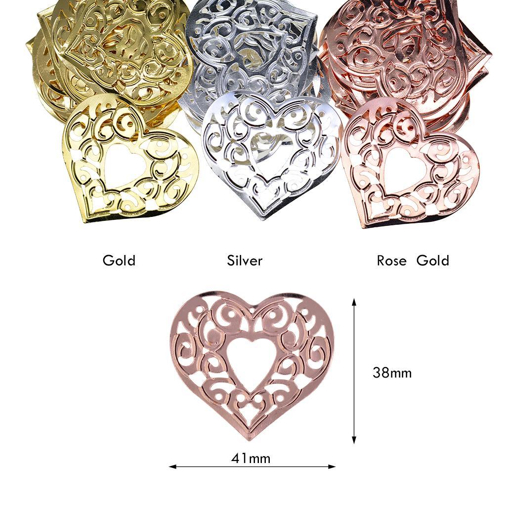 50x Filigree Hollow Love Heart Charm Pendant DIY Jewelry Findings Golden