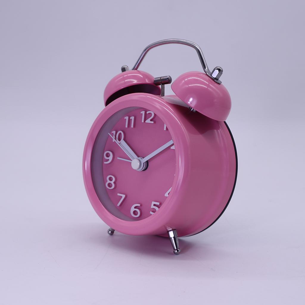 Travel Non-ticking Classic Analog Twin Bell Alarm Clock with Backlight Pink