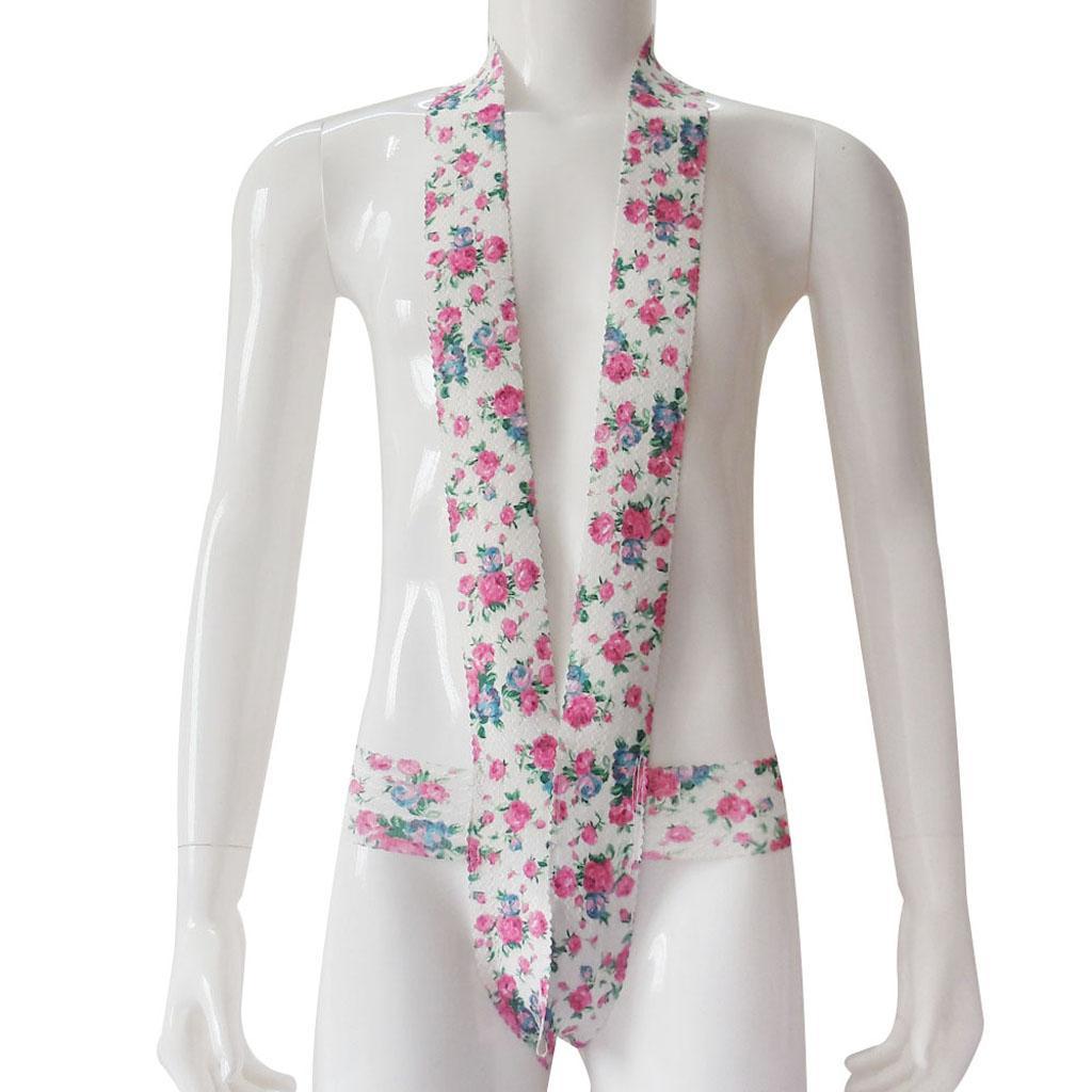 Sexy Mens Sling Underwear Teddy Nightwear Brief Bodysuit Mankini Pink Rose